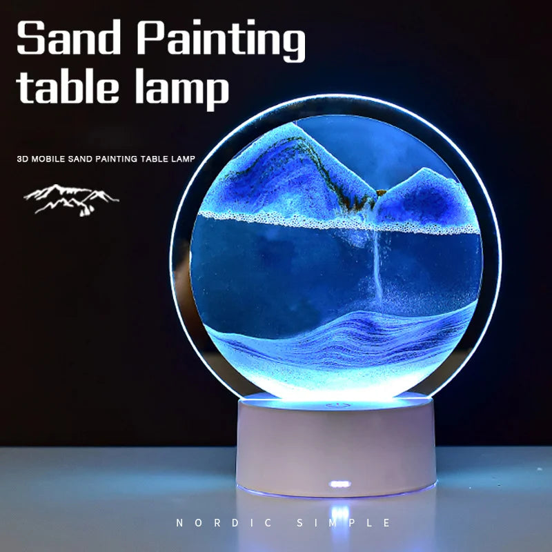 LED RGB Sandscape Lamp 3D Moving Sand Art Frame Night Light with 16 Colors Hourglass Light 3D Deep Sea Display with Remote